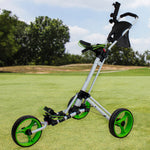 48" White and Green Easy Folding 3 Wheel Golf Bag Push Cart