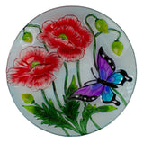 21" Butterfly and Carnations Hand Painted Glass Outdoor Birdbath