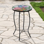 19" Floral and Butterfly Glass Patio Side Table