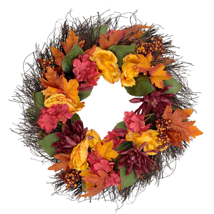 Peony & Mum Faux Floral Wreath, 24"