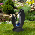 31.5" Black Lighted Modern Outdoor Garden Water Fountain
