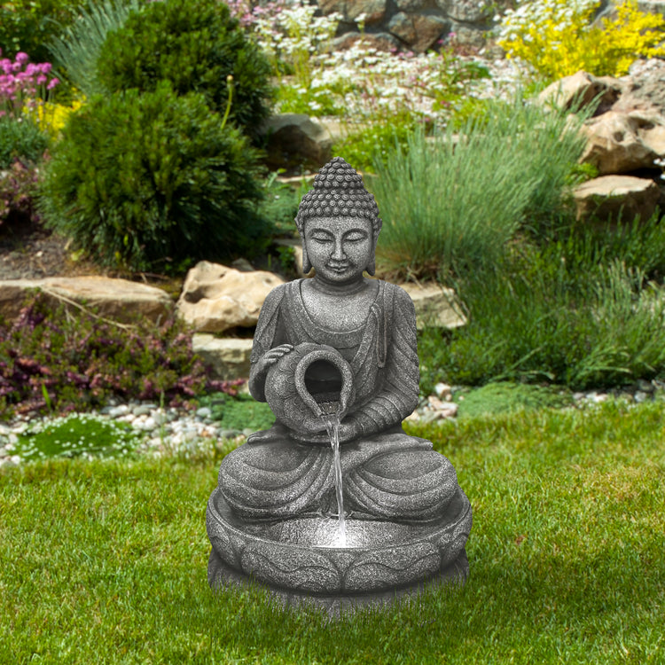 32" Buddha in Sukhasana Pose Outdoor Garden Water Fountain