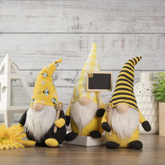 Bumblebee Daisy Springtime Gnome with Honey Dipper, 10"