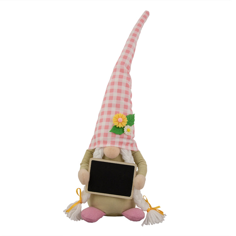 Pink Gingham Plaid Gnome with Chalkboard, 16"
