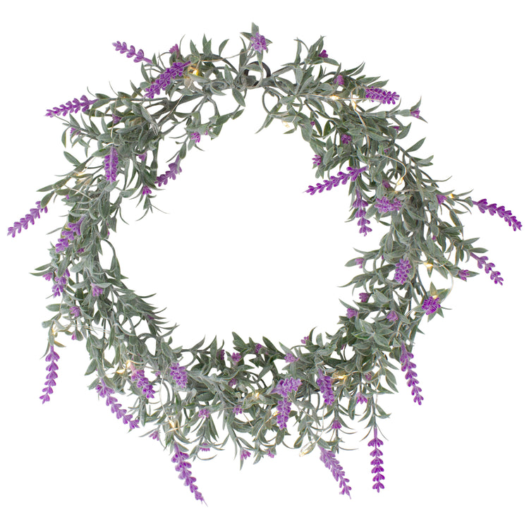Pink Lavender Faux LED Lighted Wreath, 16