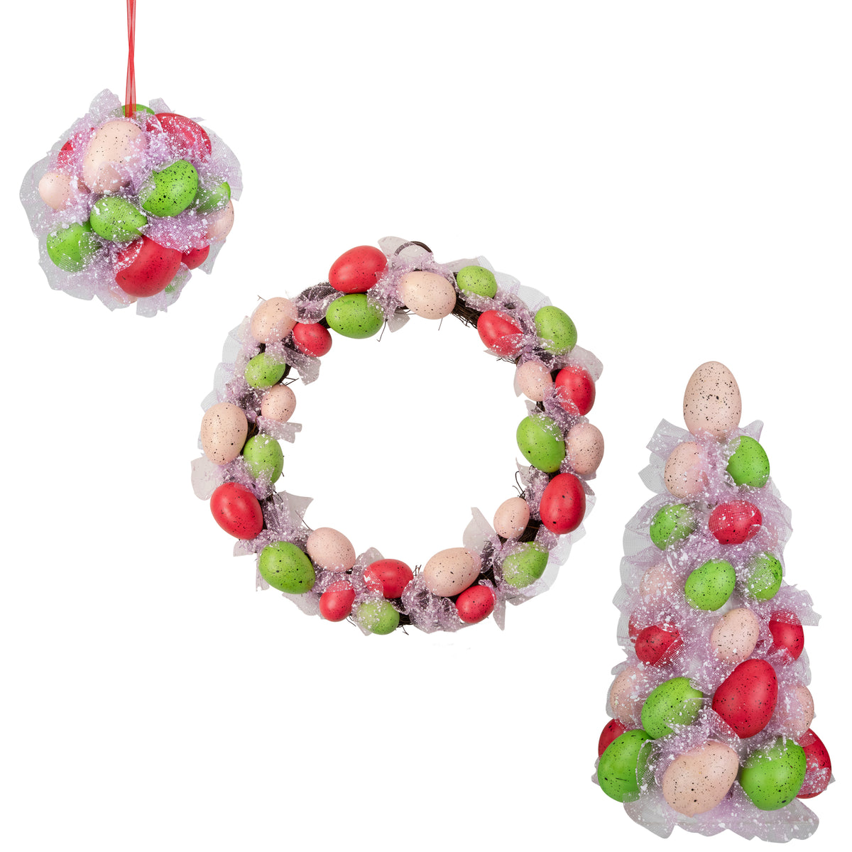 Speckled Easter Egg Tree Ball & Wreath 3 Piece Set