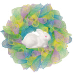 Colorful Deco Mesh Ribbon Easter Bunny Wreath 24"