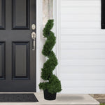 4' Artificial Cedar Spiral Topiary Tree in Black Pot Unlit