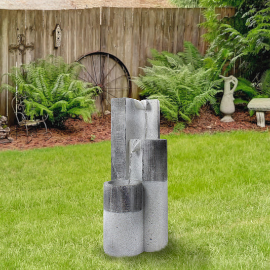 24" Gray Speckled Modern Style 3-Tier Rainfall Outdoor Water Fountain