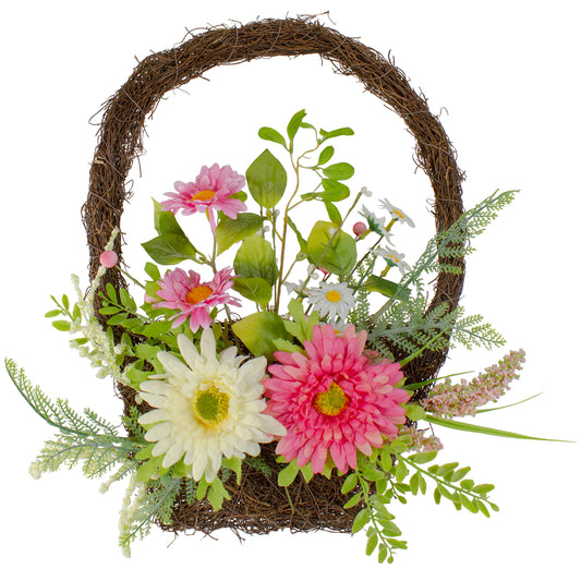 Chrysanthemum & Daisy Twig Basket Wreath, 17"