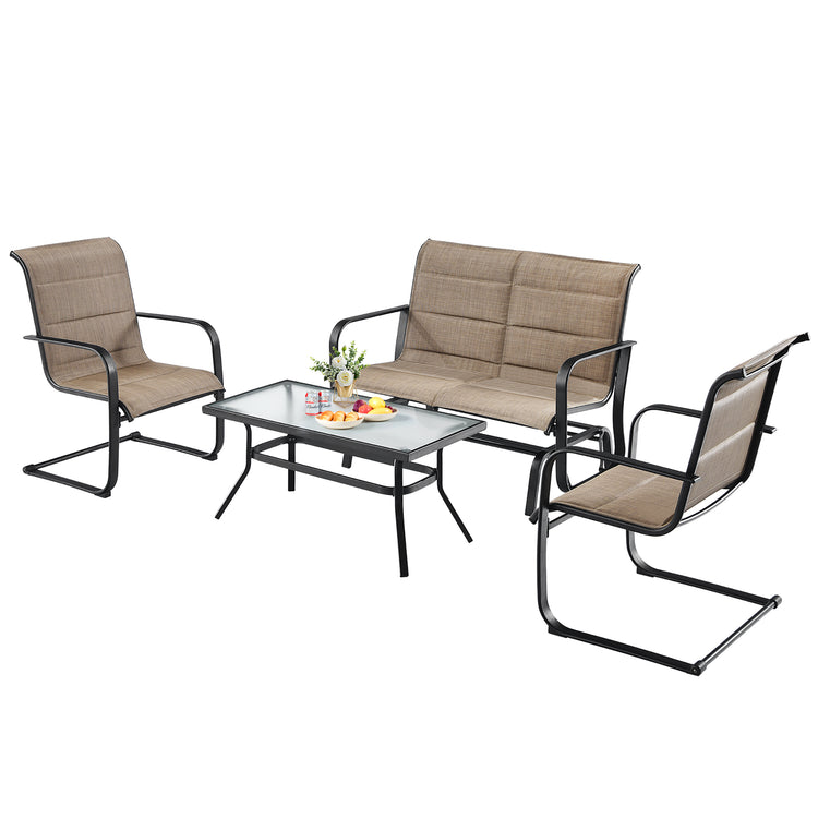 4 Piece Padded Chairs and Glider Loveseat Furniture Set