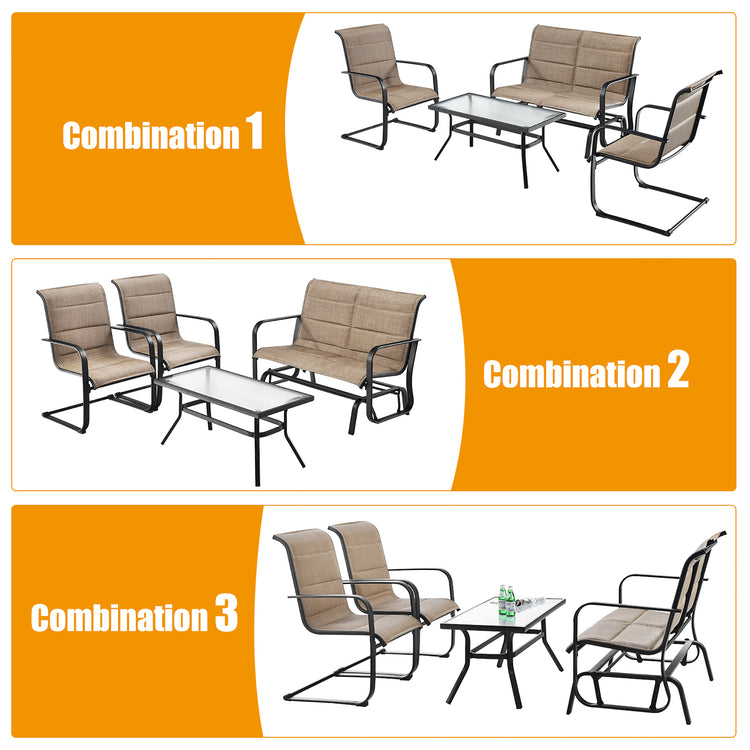 4 Piece Padded Chairs and Glider Loveseat Furniture Set