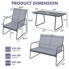 4 Piece Metal Furniture Set with Conversation Table