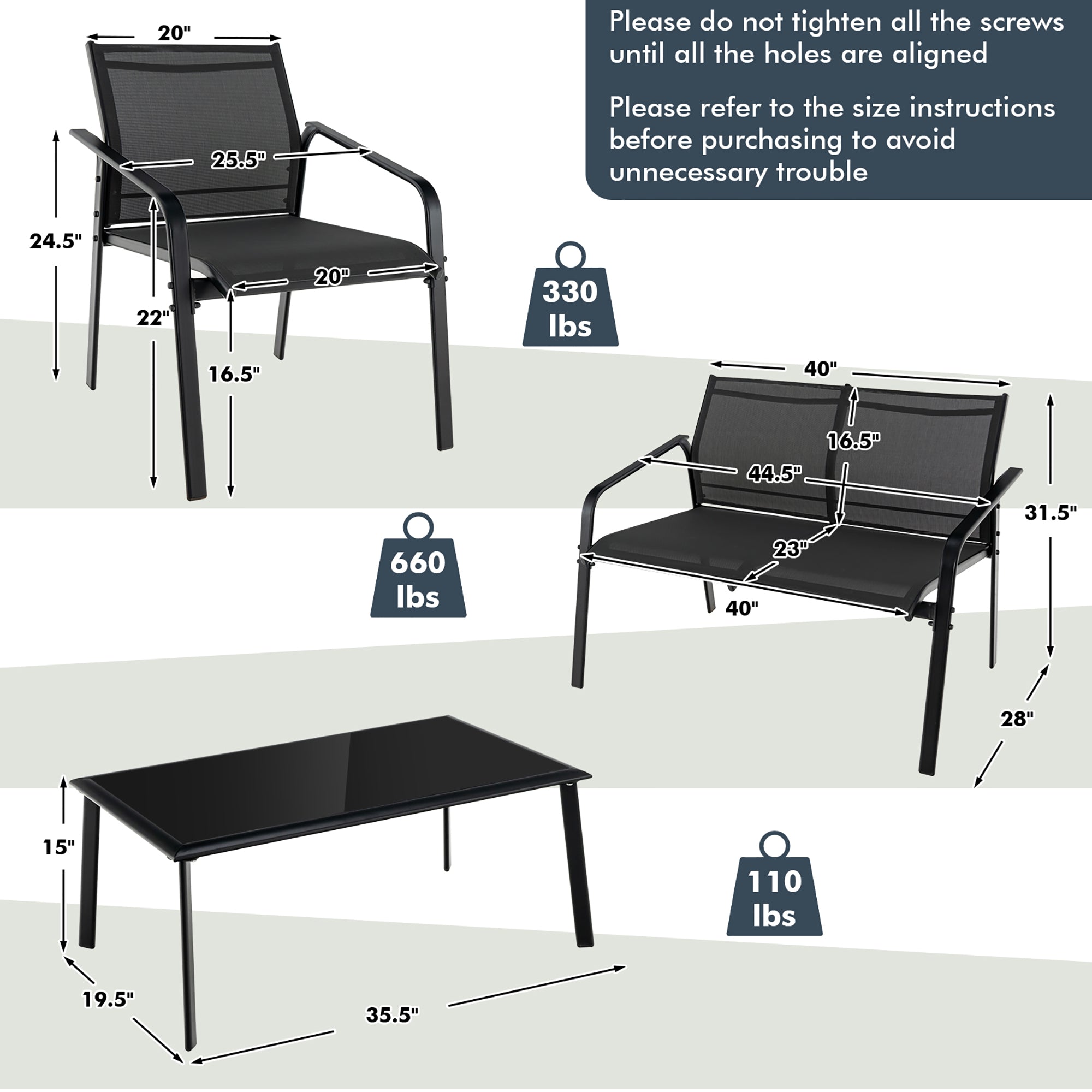  4 Piece Loveseat & Armchair Conversation set - Gray - Bonton