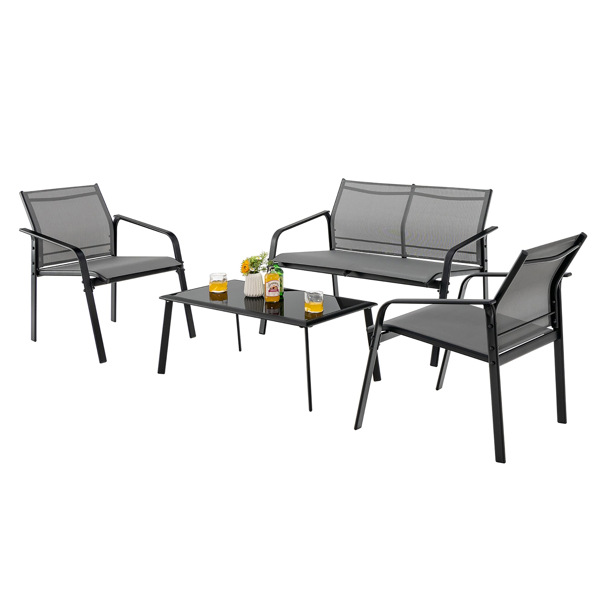  4 Piece Loveseat & Armchair Conversation set - Gray - Bonton