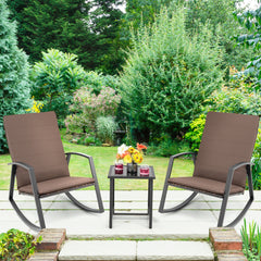 3 Piece Rattan & Metal Rocking Chair with Table Set