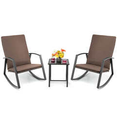 3 Piece Rattan & Metal Rocking Chair with Table Set