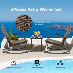 3 Piece Rattan & Metal Rocking Chair with Table Set