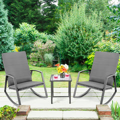 3 Piece Rattan & Metal Rocking Chair with Table Set