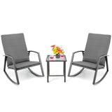 3 Piece Rattan & Metal Rocking Chair with Table Set