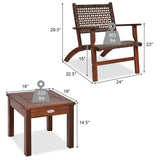 3 Piece Rattan Curved Chair and Table Set