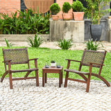 3 Piece Rattan Curved Chair and Table Set