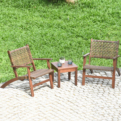 3 Piece Rattan Curved Chair and Table Set