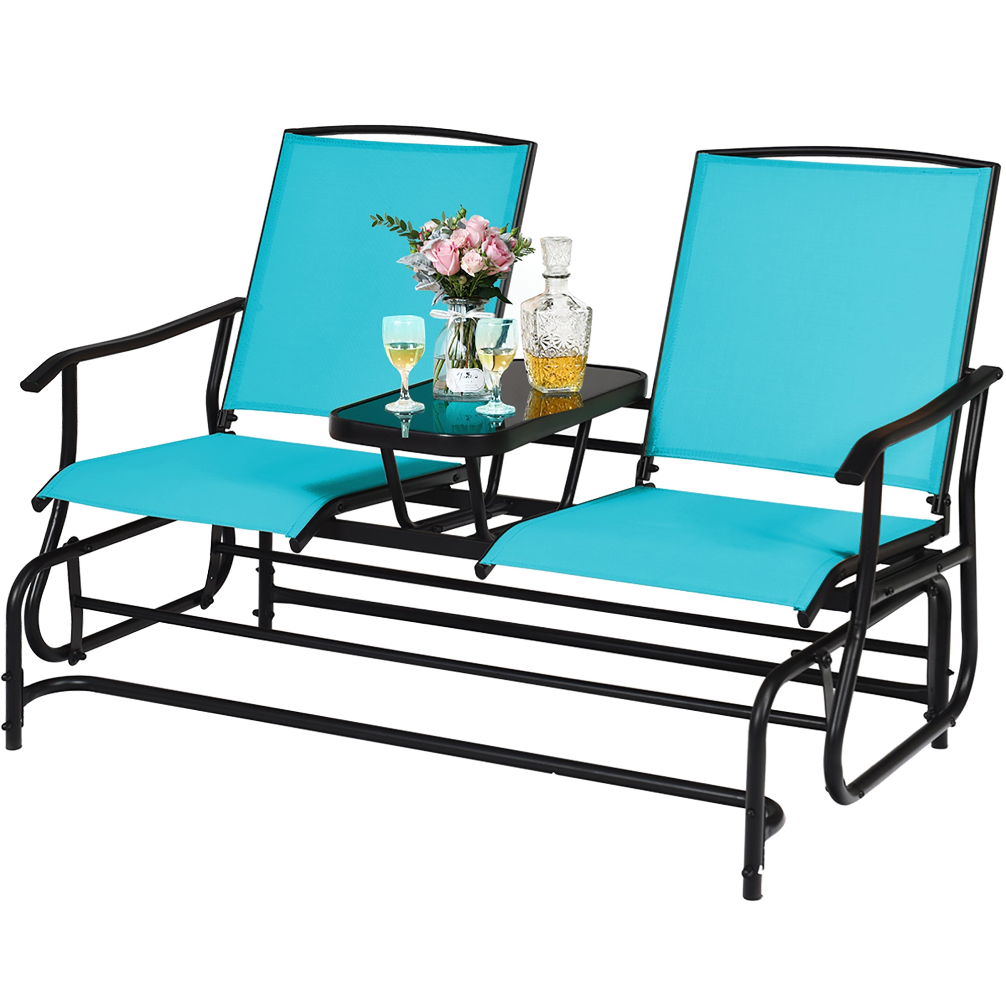  Patio Double Glider 2 Person Loveseat - Turquoise - Bonton