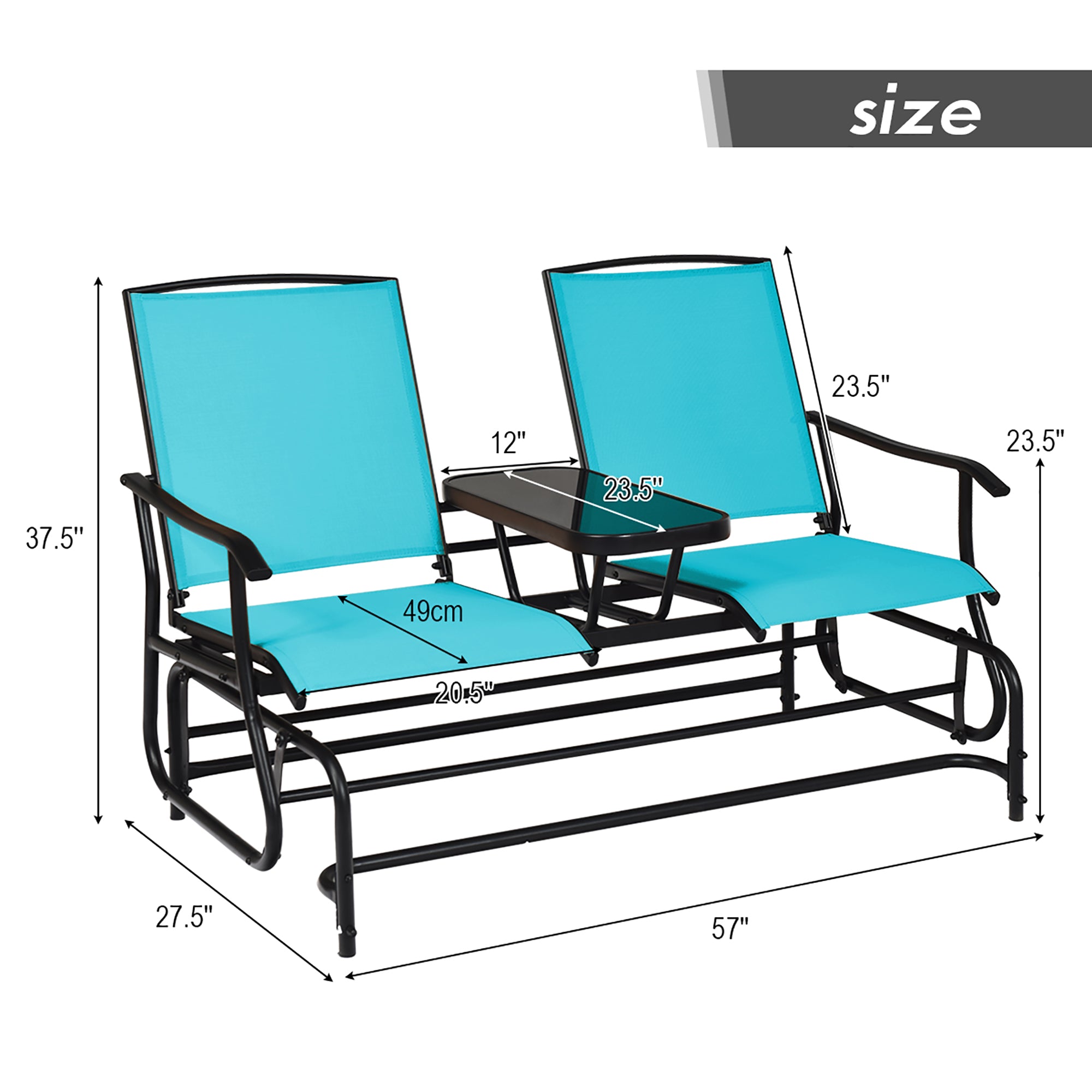  Patio Double Glider 2 Person Loveseat - Turquoise - Bonton