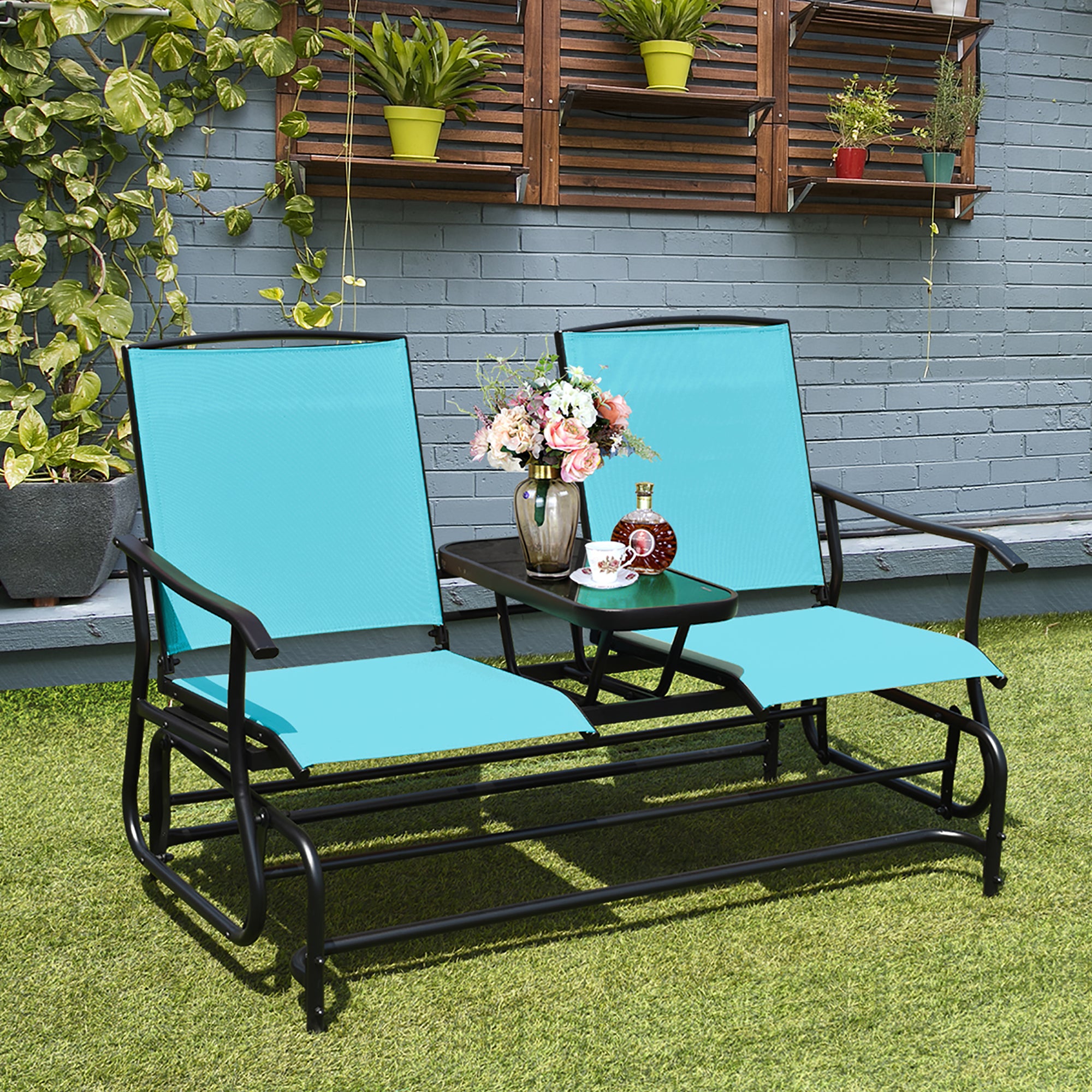  Patio Double Glider 2 Person Loveseat - Turquoise - Bonton