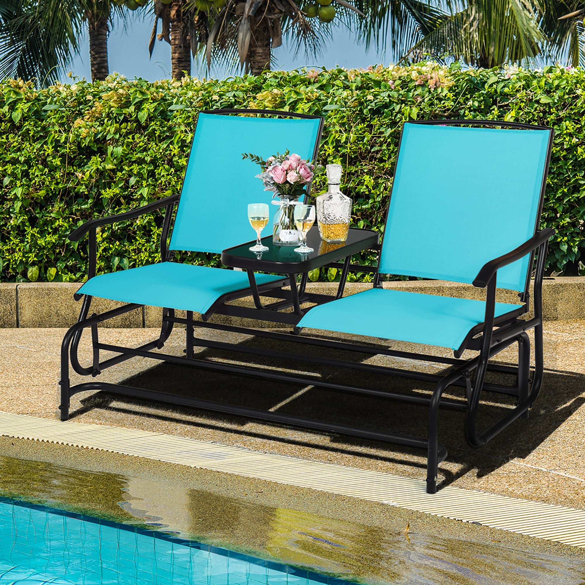  Patio Double Glider 2 Person Loveseat - Turquoise - Bonton