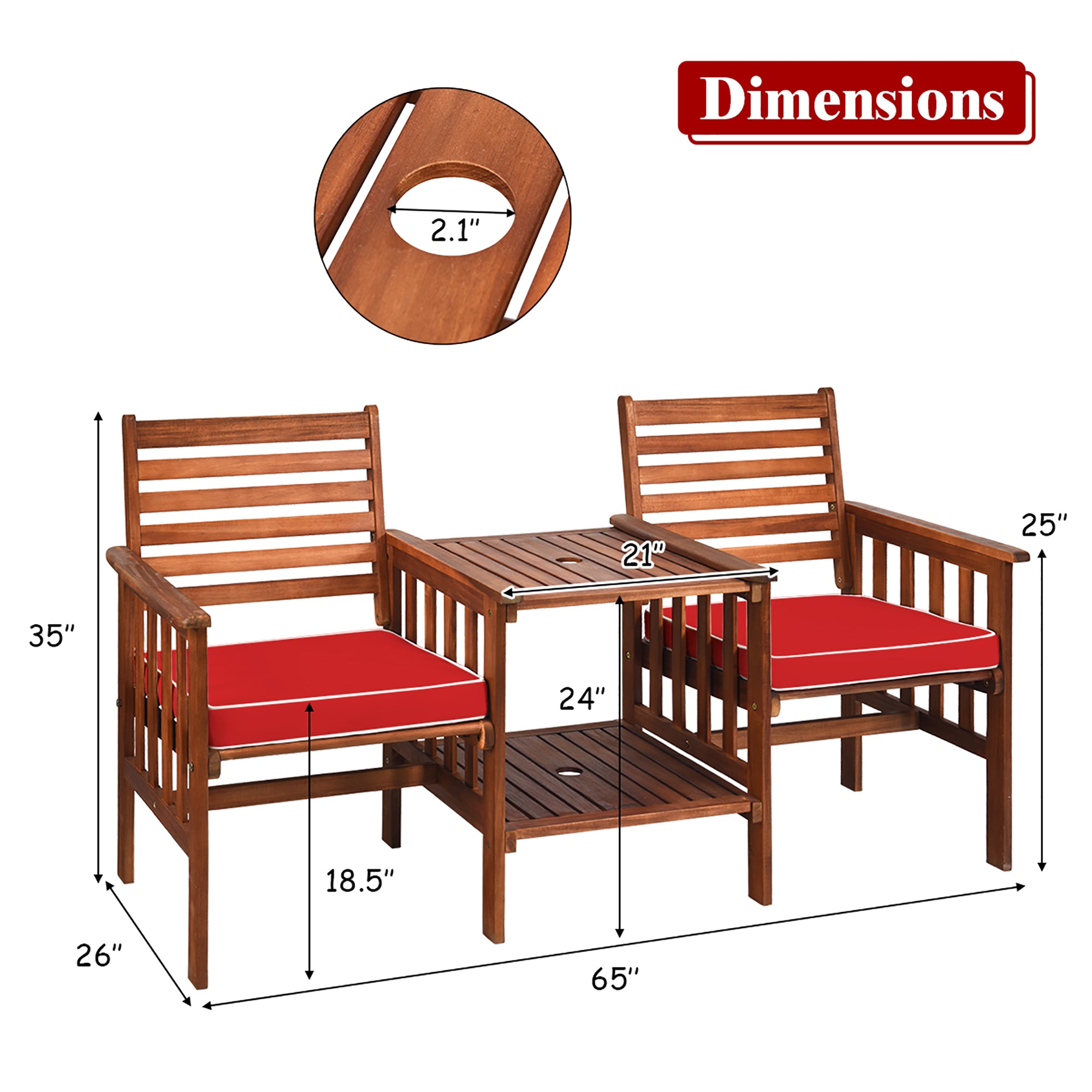  Acacia Wood Loveseat Conversation Set - White - Bonton