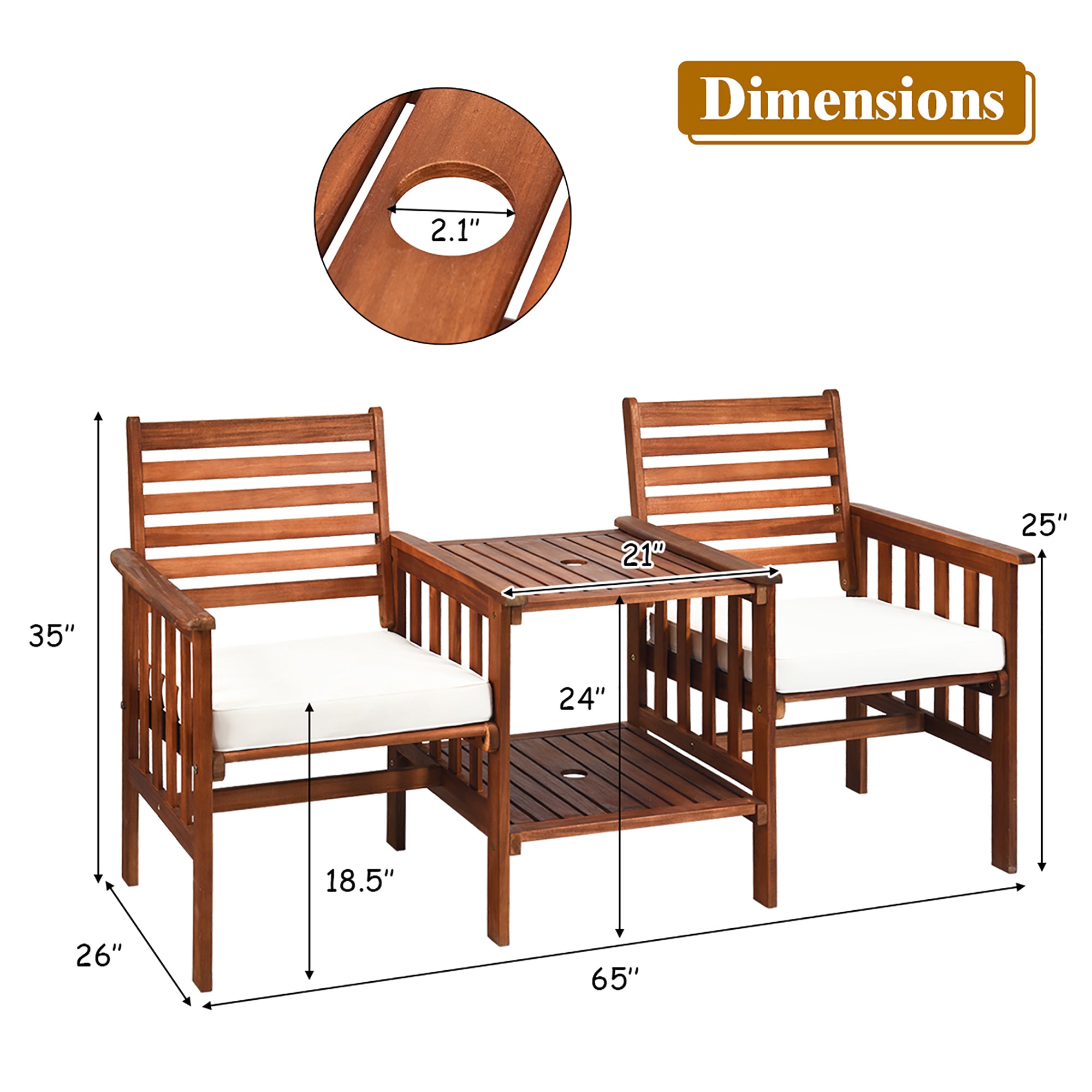  Acacia Wood Loveseat Conversation Set - White - Bonton