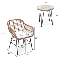 3 Piece Rattan Bistro Set