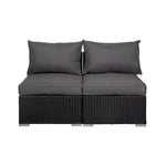 Outdoor Patio Rattan Wicker Armless Sofa with Cushions, Set of 2