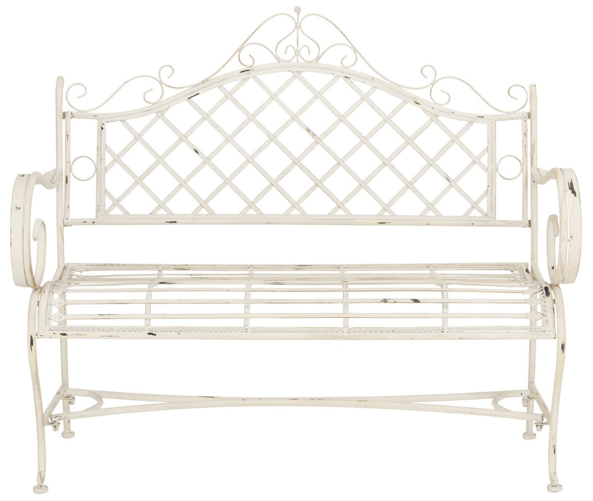  Safavieh Abner Wrought Iron Outdoor Garden Bench - Antique White - Bonton