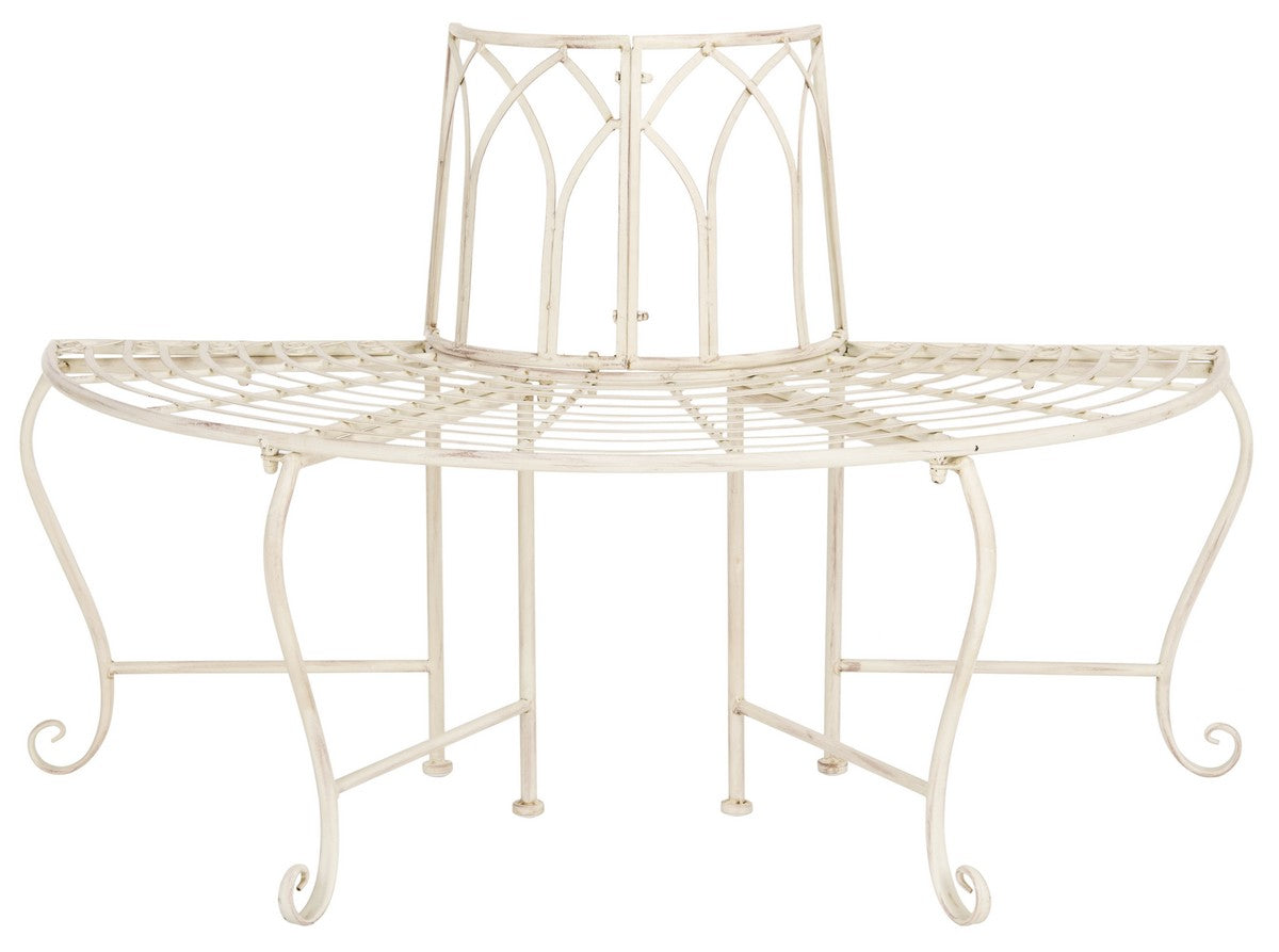  Safavieh Abia Wrought Iron Outdoor Tree Bench - Antique White - Bonton