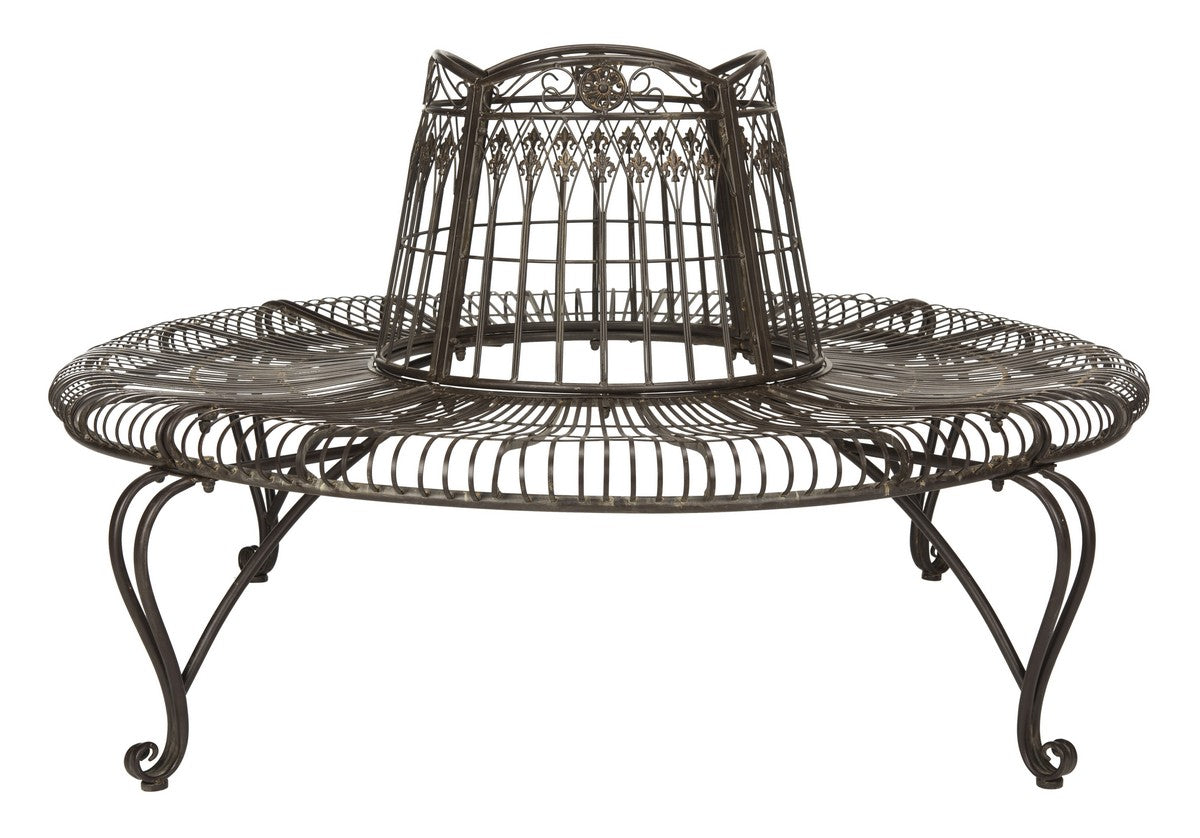  Safavieh Ally Darling Wrought Iron Outdoor Tree Bench - Rustic Brown - Bonton