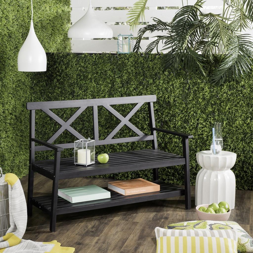  Safavieh Mayer Outdoor Bench - Dark Slate Gray - Bonton