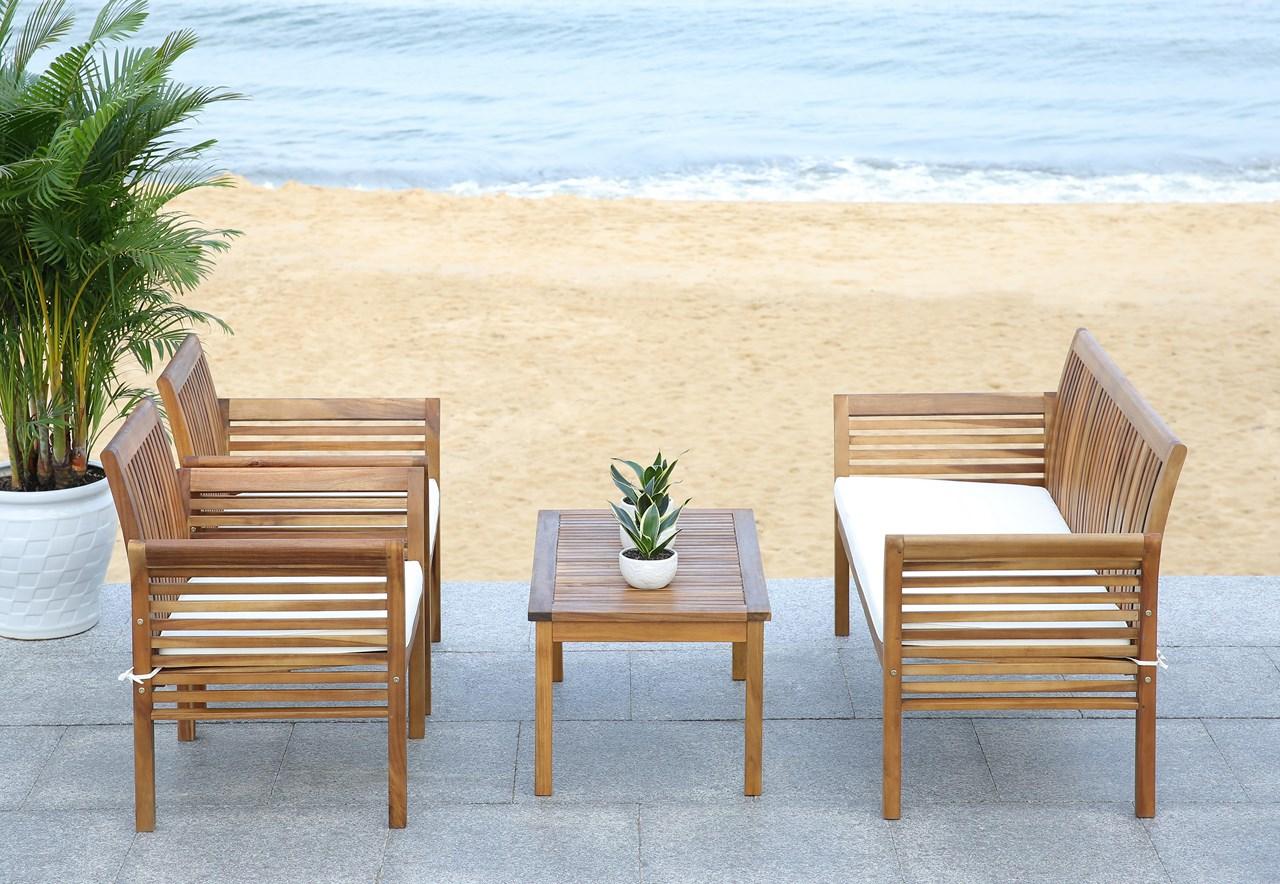  Safavieh Carson 4 Piece Outdoor Set - Natural/Beige - Bonton