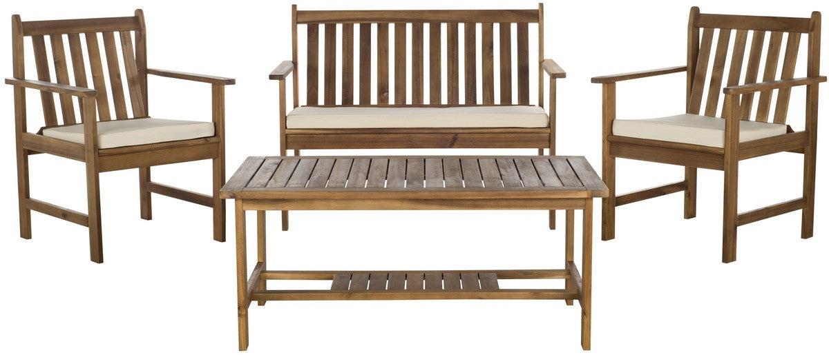  Safavieh Burbank 4 Piece Outdoor Set - Natural/Navy - Bonton