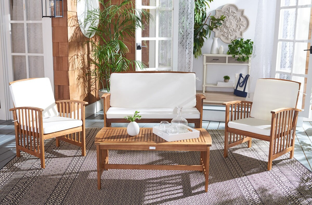  Safavieh Rocklin 4 Piece Outdoor Set - Natural/Beige/Black /White - Bonton