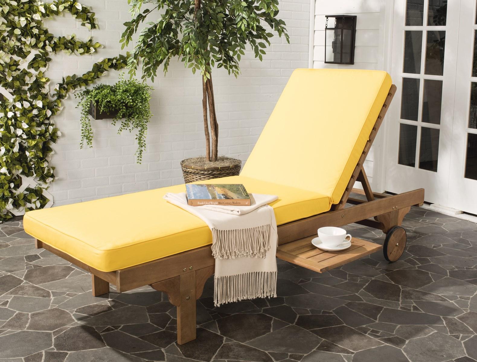  Safavieh Newport Chaise Lounge Chair with Side Table - Natural/Yellow - Bonton