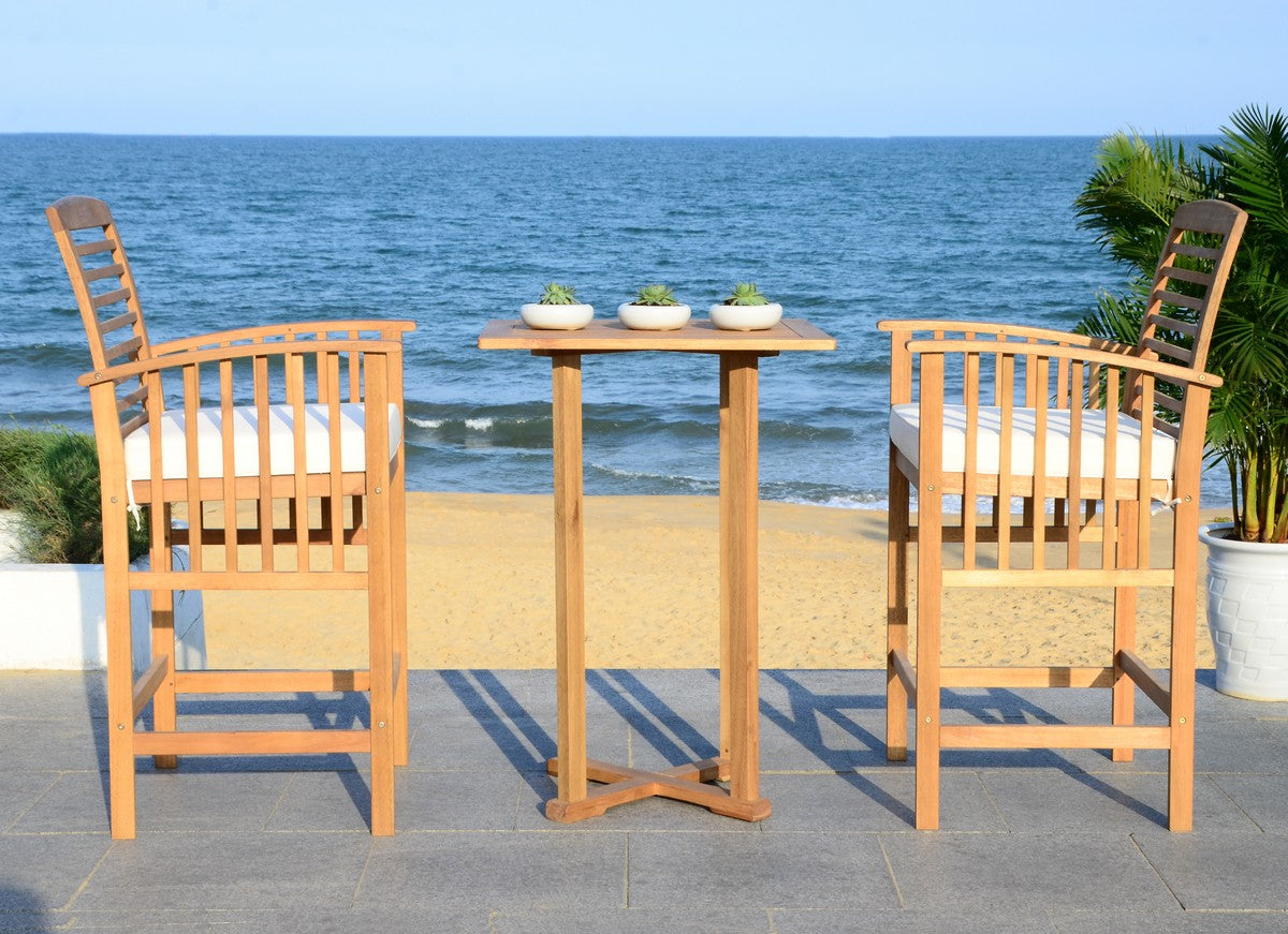  Safavieh Pate 3 Piece Bar Table Bistro Set - Natural/White - Bonton