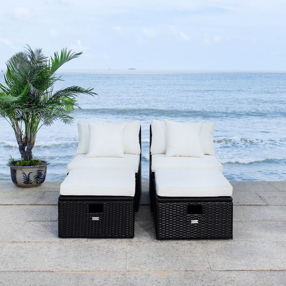  Safavieh Pramla Outdoor Sette With Ottoman - Gray/Gray - Bonton