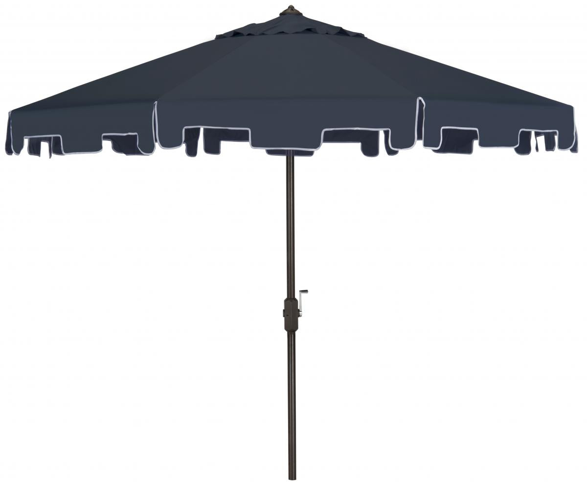  Safavieh Zimmerman UV Resistant Crank Market Push Button Tilt Umbrella With Flap - Black/White - Bonton