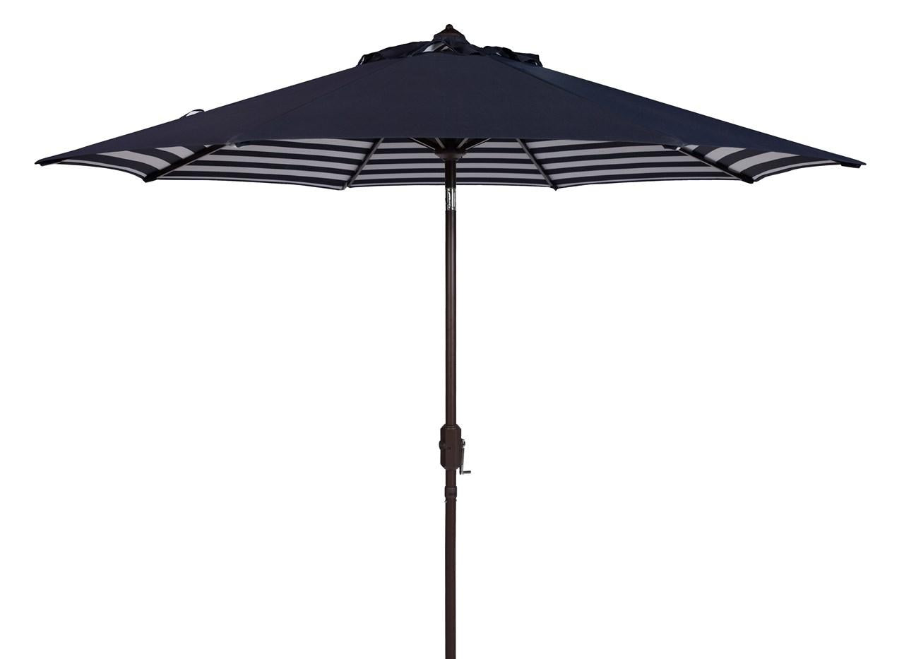  Safavieh Athens Inside Out Striped Crank Outdoor Auto Tilt Umbrella - Blue/White - Bonton