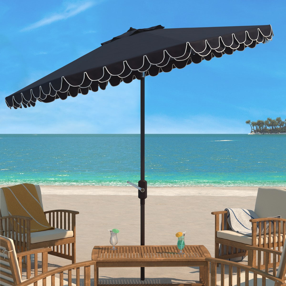  Safavieh Elegant Valance 11 Ft Round Umbrella - Navy/White - Bonton