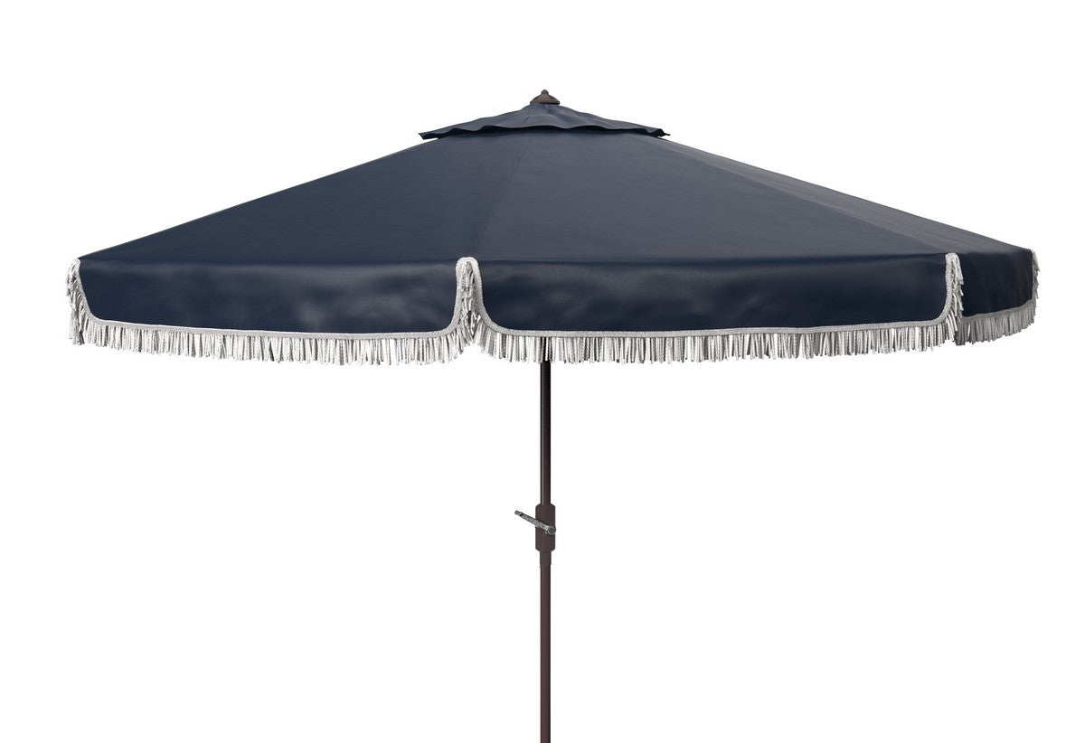  Safavieh Milan Fringe Round Crank Umbrella - White - Bonton