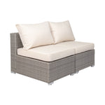 Outdoor Patio Rattan Wicker Armless Sofa with Cushions, Set of 2